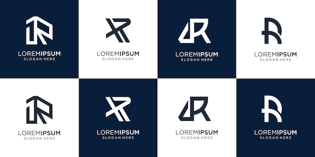 Colección inicial R logo icono escenografía para negocios de consultoría, identidad, tecnología.