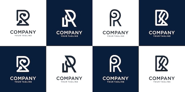 Colección inicial R logo icono escenografía para negocios de consultoría, identidad, tecnología.