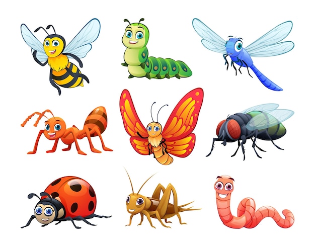 Colección de insectos en estilo de dibujos animados