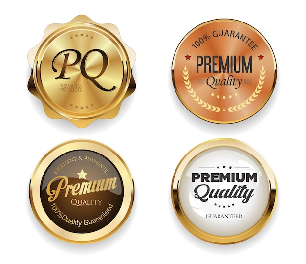 Vector colección de insignias de calidad premium de lujo de oro y bronce