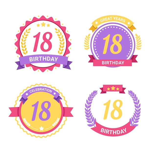 Vector colección de insignias de cumpleaños número 18