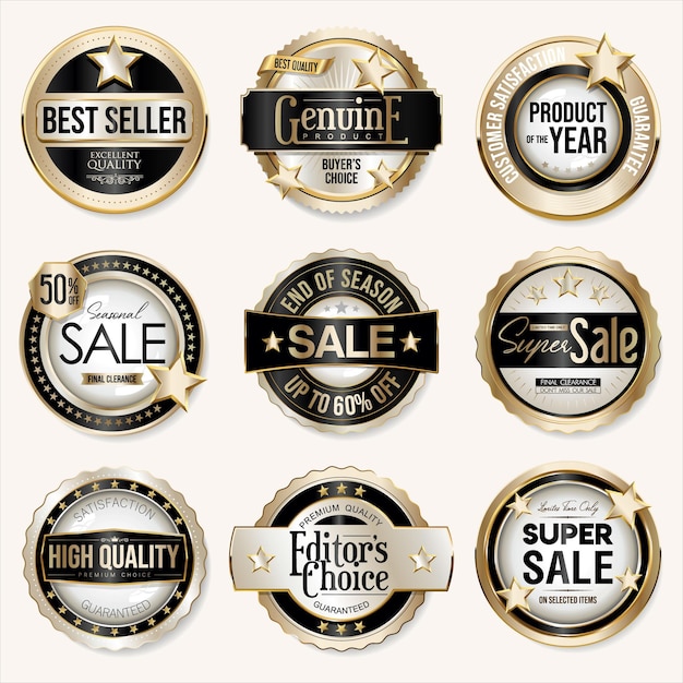 Colección de insignias doradas de alta calidad y superventas.