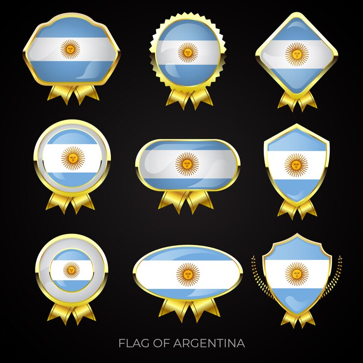 Vector colección de insignias doradas de lujo de la bandera argentina