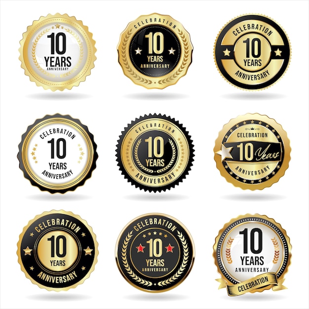 Colección de insignias y etiquetas de aniversario de oro ilustración vectorial