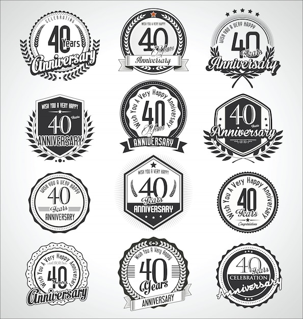 Vector colección de insignias y etiquetas de aniversario vintage retro