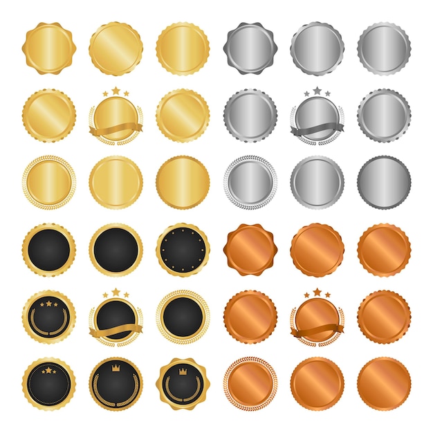 Colección de insignias, etiquetas y elementos de diseño de círculo dorado moderno. Ilustración vectorial.