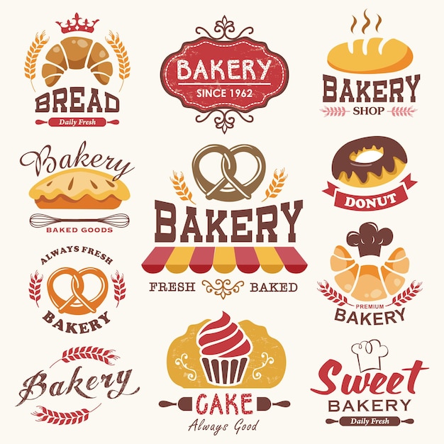 Colección de insignias y etiquetas de logotipo de panadería retro vintage