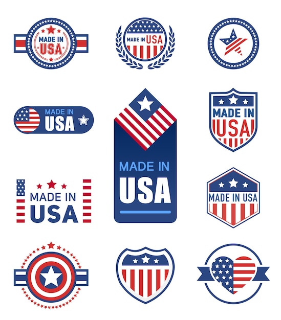 Colección de insignias y etiquetas patrióticas hechas en los EE.UU.