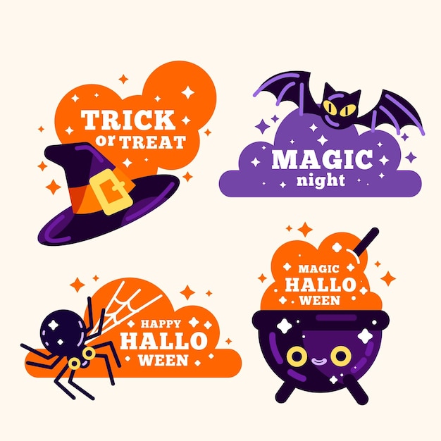 Vector colección de insignias de halloween en diseño plano