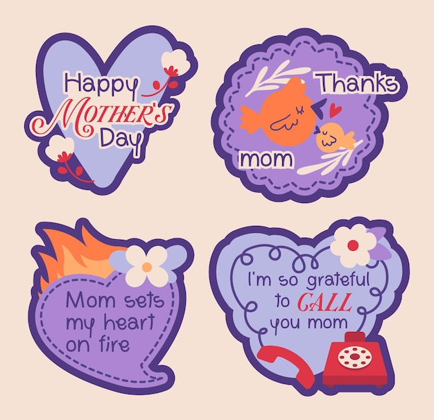 Colección de insignias de ilustraciones para el Día de la Madre