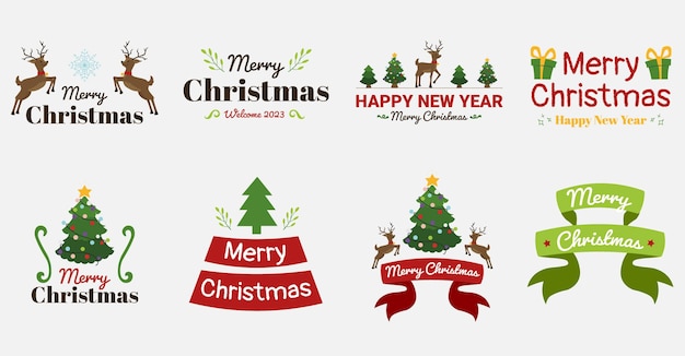 Colección de insignias de letras navideñas, vector de diseño plano.