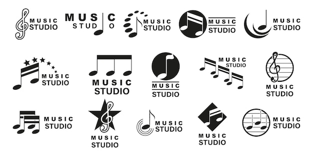 Colección de insignias del logotipo del estudio de música en negro Ilustración vectorial