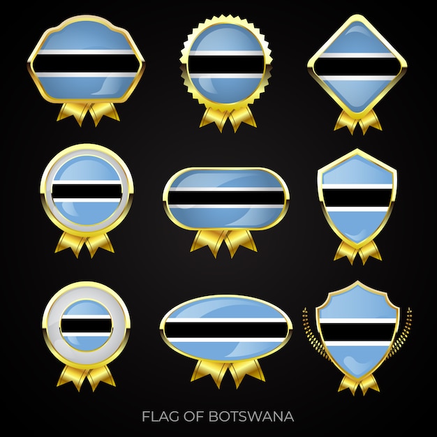 Vector colección de insignias de lujo con bandera dorada de botswana