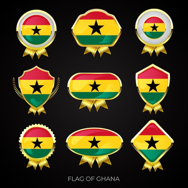 Colección de insignias de lujo con bandera dorada de ghana