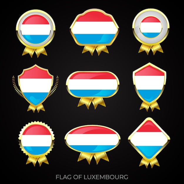 Vector colección de insignias de lujo con bandera dorada de luxemburgo
