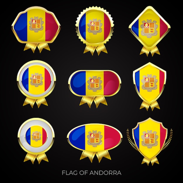 Colección de insignias de lujo doradas de la bandera de andorra