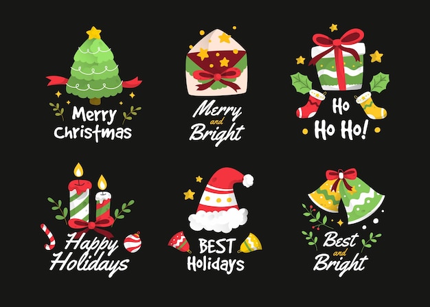 Vector colección de insignias navideñas dibujadas a mano