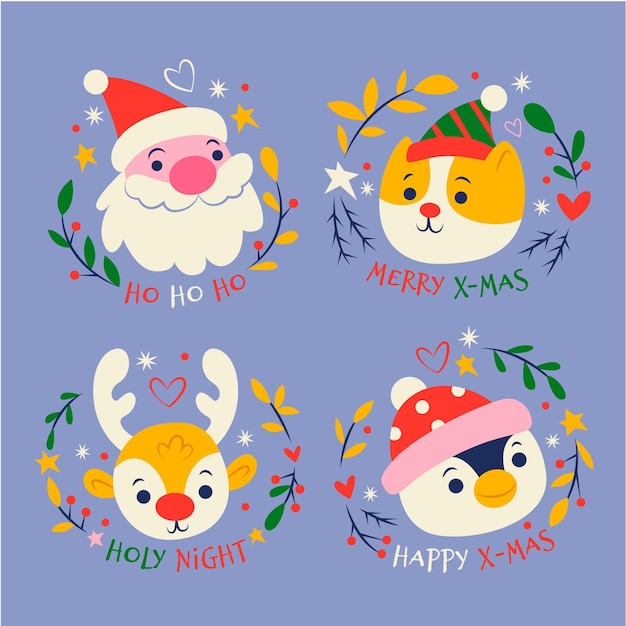 Vector colección de insignias navideñas dibujadas a mano