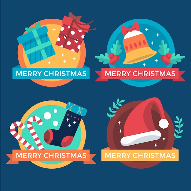 Vector colección de insignias navideñas planas