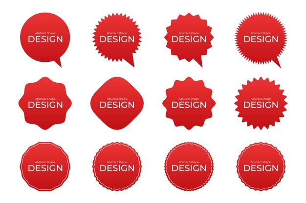 Colección de insignias y pegatinas rojas de varias formas