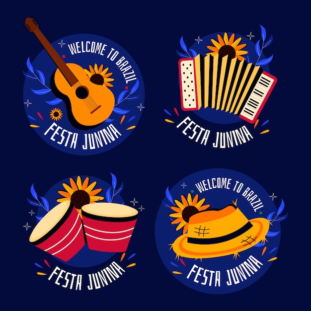 Vector colección de insignias planas para la celebración brasileña de festas juninas