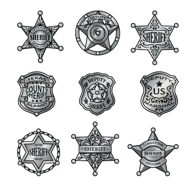 Colección de insignias de plata del sheriff