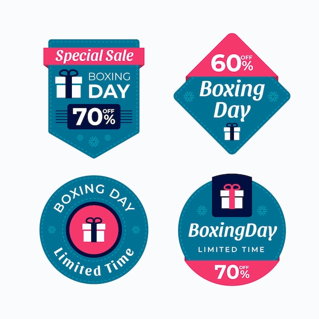Colección de insignias de rebajas de boxing day en diseño plano