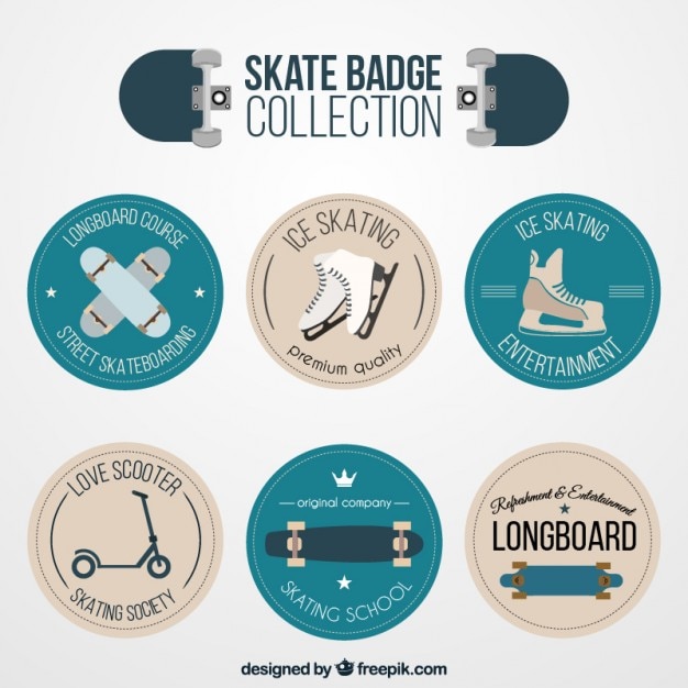 Colección de insignias de skate en diseño plano
