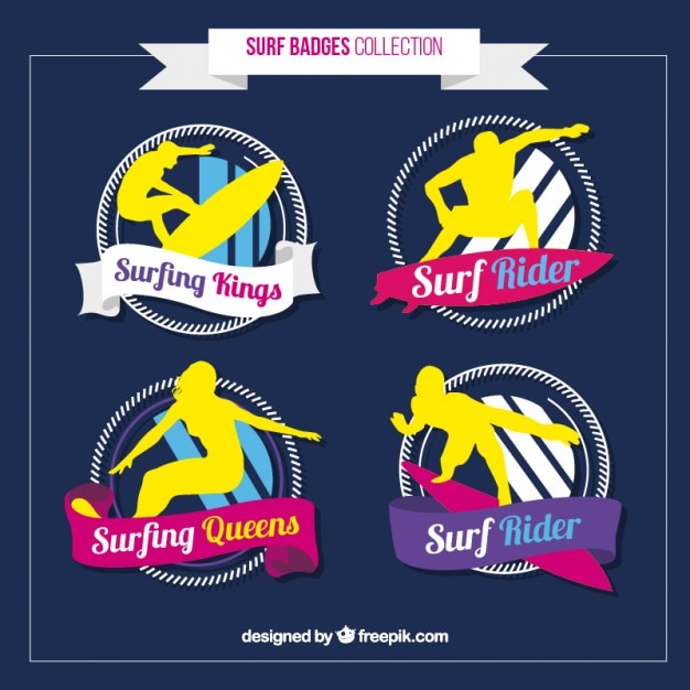 Vector colección de insignias de surf coloridas