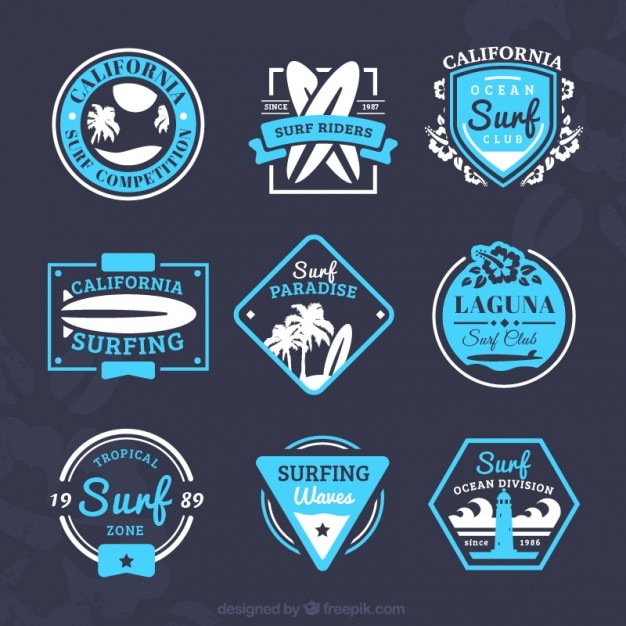 Vector colección de insignias de surf