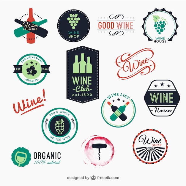 Colección de insignias de vino a color