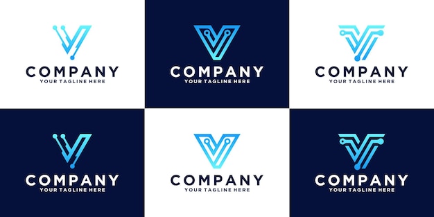 Una colección de inspiración para el diseño del logotipo de la letra V inicial para empresas y tecnología