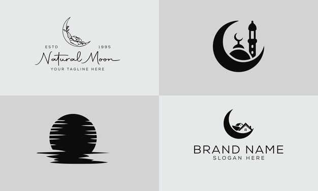 Colección de inspiración para el diseño del logotipo de la luna de la mezquita y los bienes raíces naturales