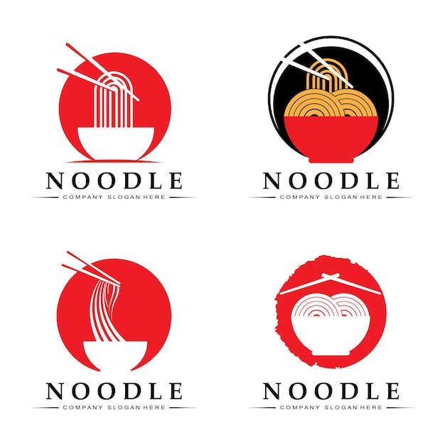 Una colección de inspiración de logotipo de fideos Comida china y plantilla de diseño de cuenco Ilustración de concepto retro