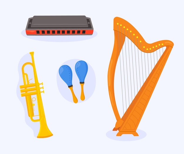 Colección de instrumentos musicales dibujados a mano