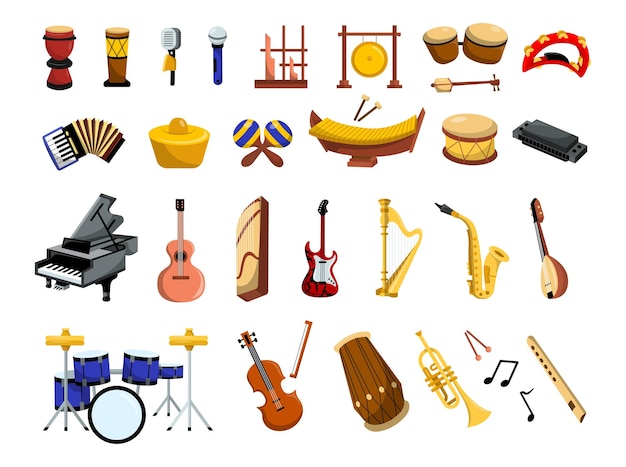 Colección de instrumentos musicales de ilustración vectorial