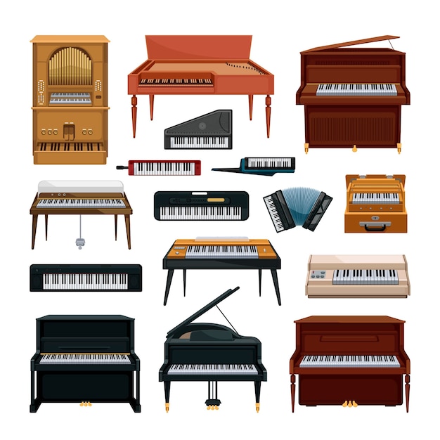 Colección de instrumentos musicales de teclado.