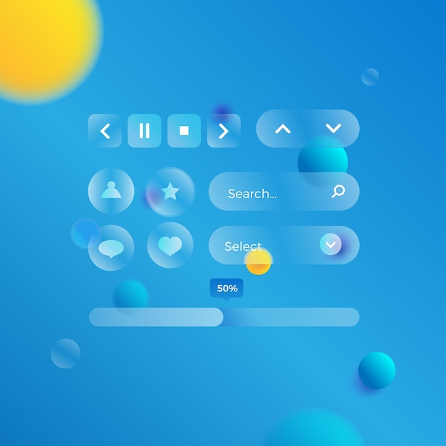 Colección de interfaz de usuario de iconos Estilo Glassmorph