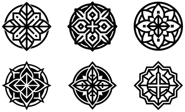 Colección de intrincados diseños circulares ornamentales en blanco y negro