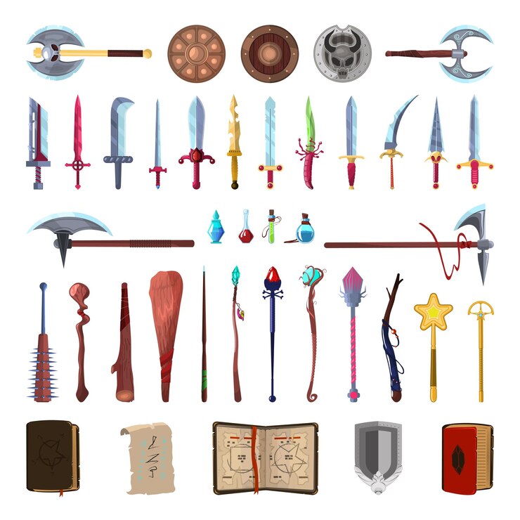 Vector colección de inventario de fantasía para la creación de juegos de computadora.