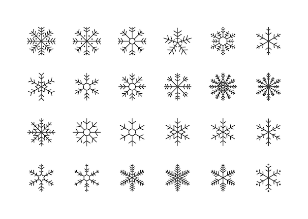 colección de invierno de copos de nieve iconos de línea delgada cristales de hielo copos de Nieve fondo blanco trazos editables símbolos de invierno y Navidad vector simple de copo de nieve