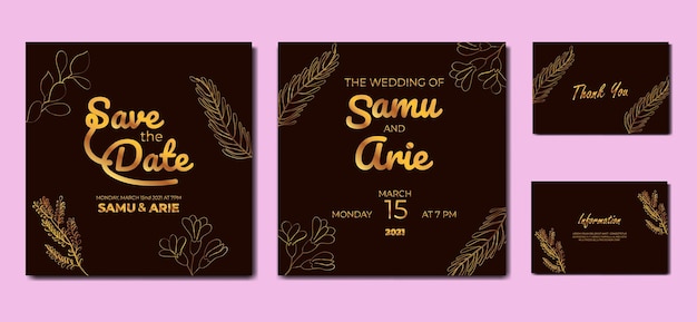 Colección de invitación de boda monoline flor estilo boho de mediados de siglo