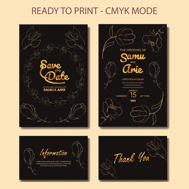 colección de invitación de boda monoline flor estilo boho de mediados de siglo