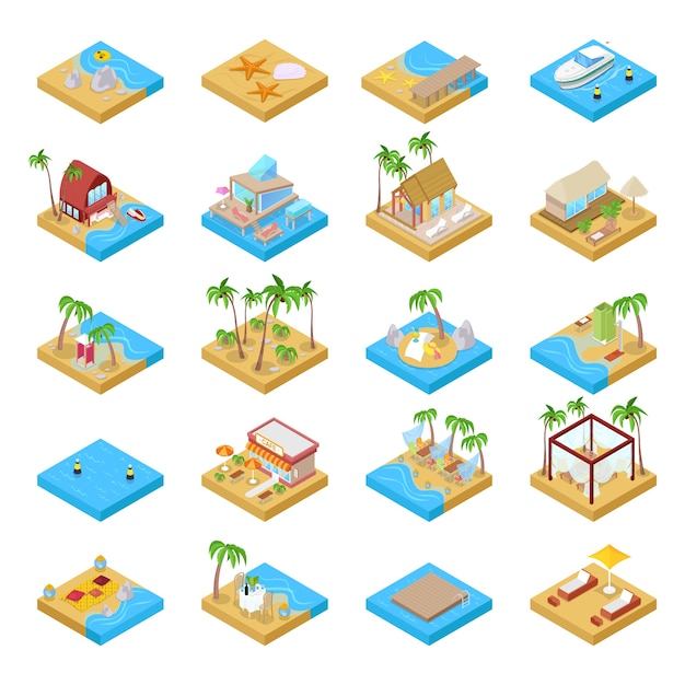 Colección isométrica de vacaciones en la playa