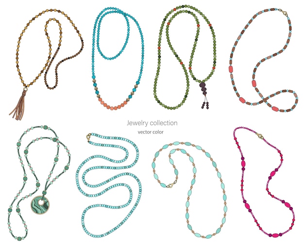 Colección de joyas de perlas largas Imagen vectorial sobre un fondo blanco