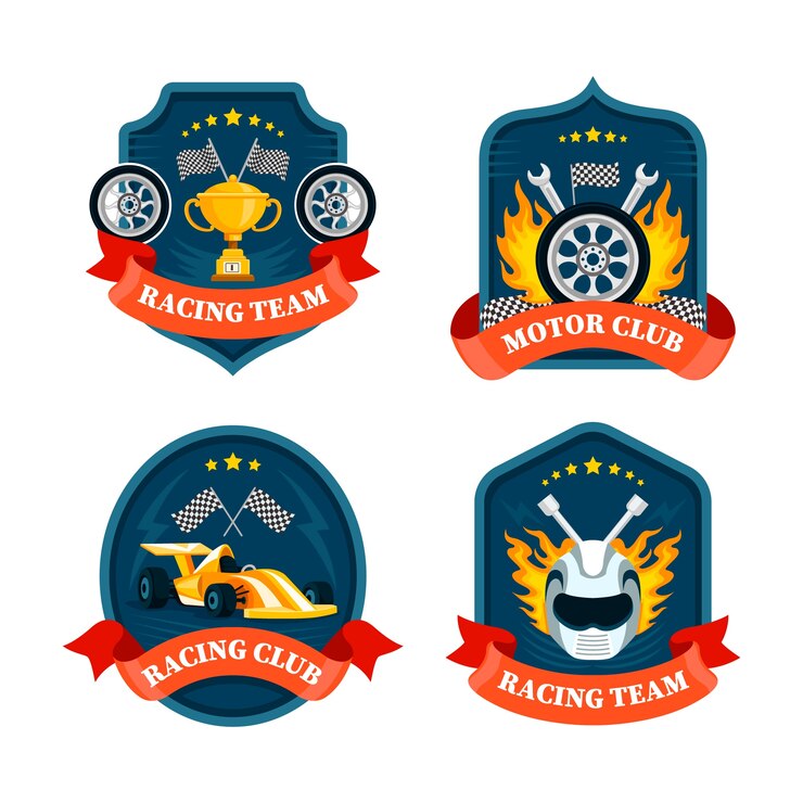 Vector colección de juegos de emblemas de carreras planos dibujados a mano