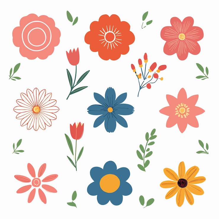 Vector colección de juegos de flores de diseño plano mínimo plano