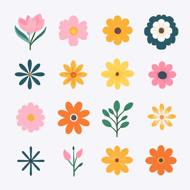 Colección de juegos de flores de diseño plano mínimo plano
