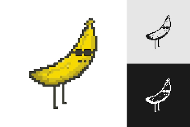 Colección de juegos de personajes de arte de píxeles de plátano 8bit sprite Desarrollo de juegos aplicación móvil Ilustración vectorial aislada