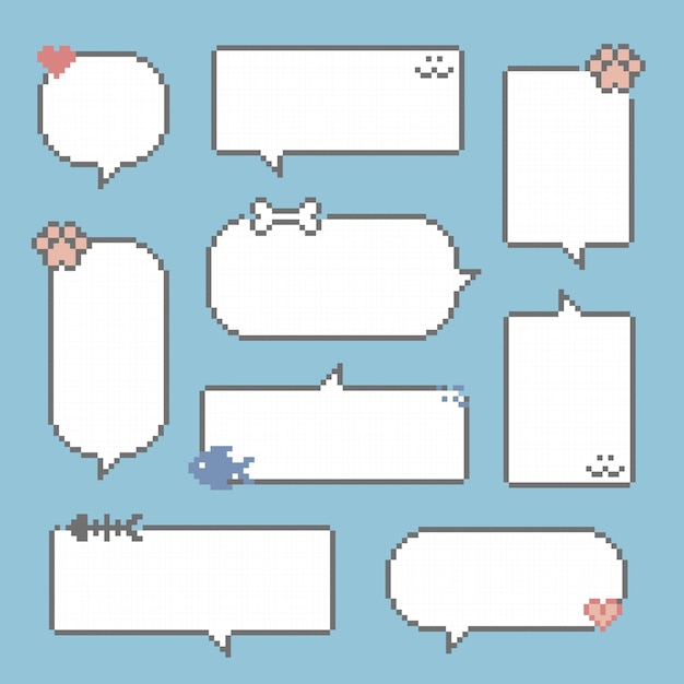 colección de juegos retro 8bit pixel habla burbuja globo animal mascota concepto diseño plano vector